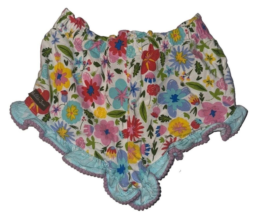 Matilda Jane Girls Shorts Size 6 Floral Ruffle Pom Pom Trim Multicolor Boutique